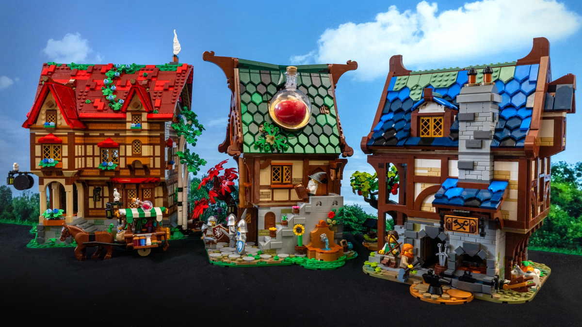 LEGO BrickLink Designer Program Series 7 Alchemists Shop Series 9 Sleepy Dragon Inn 21325 Medieval Blacksmith featured